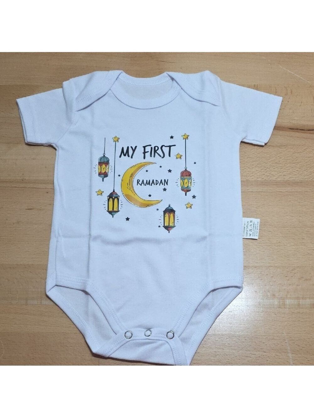 My First Ramadan White Baby Onesie with Moon and Stars Design